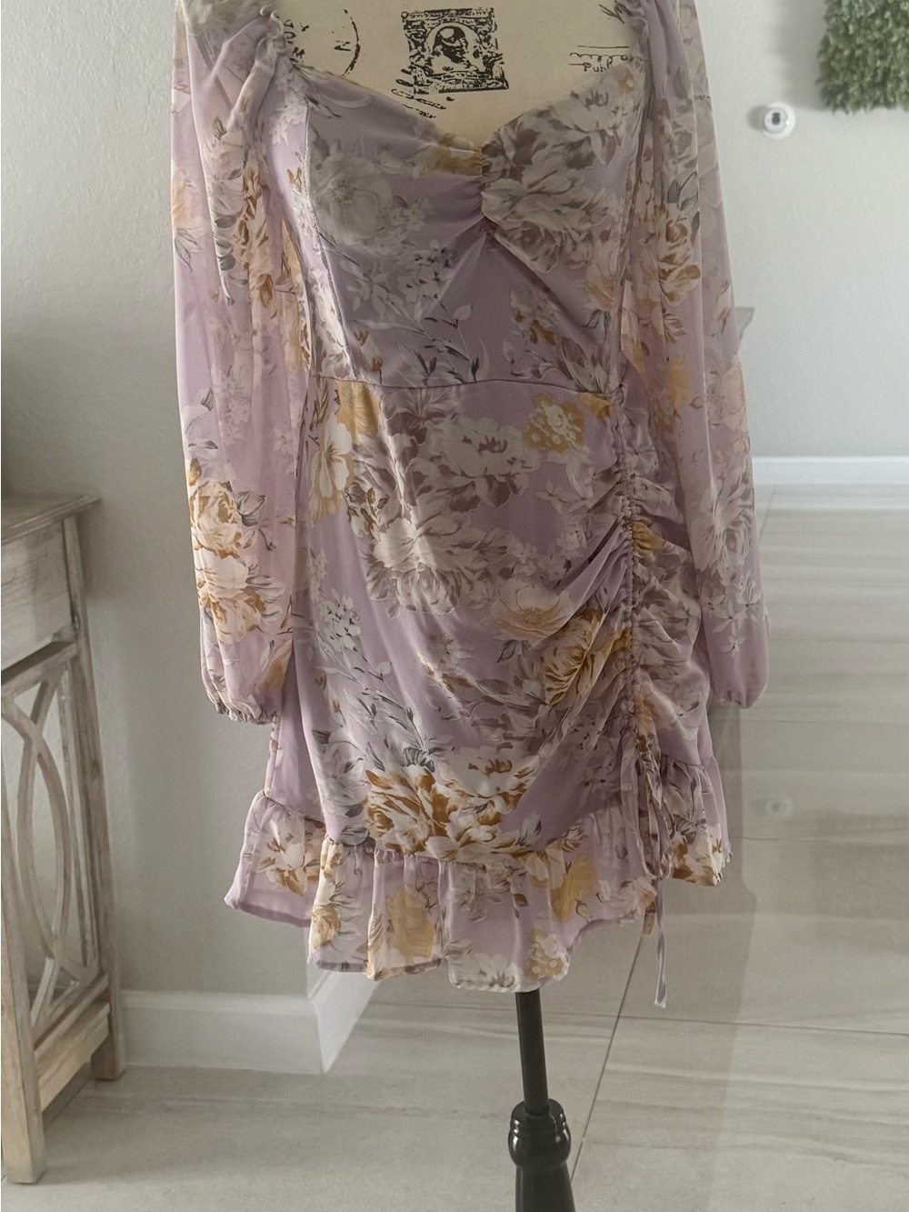She + Sky Lavender Floral Ruffled Long Sleeve Mini Dress